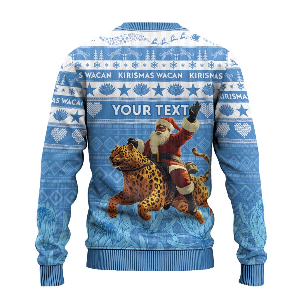 Personalized Afro Somalia Christmas Ugly Christmas Sweater Black Santa Riding Leopard African Pattern