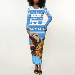 Personalized Afro Somalia Christmas Long Sleeve Bodycon Dress Black Santa Riding Leopard - African Pattern LT15