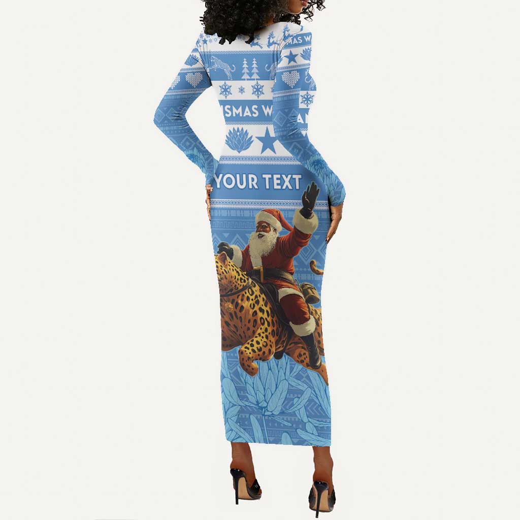 Personalized Afro Somalia Christmas Long Sleeve Bodycon Dress Black Santa Riding Leopard - African Pattern LT15