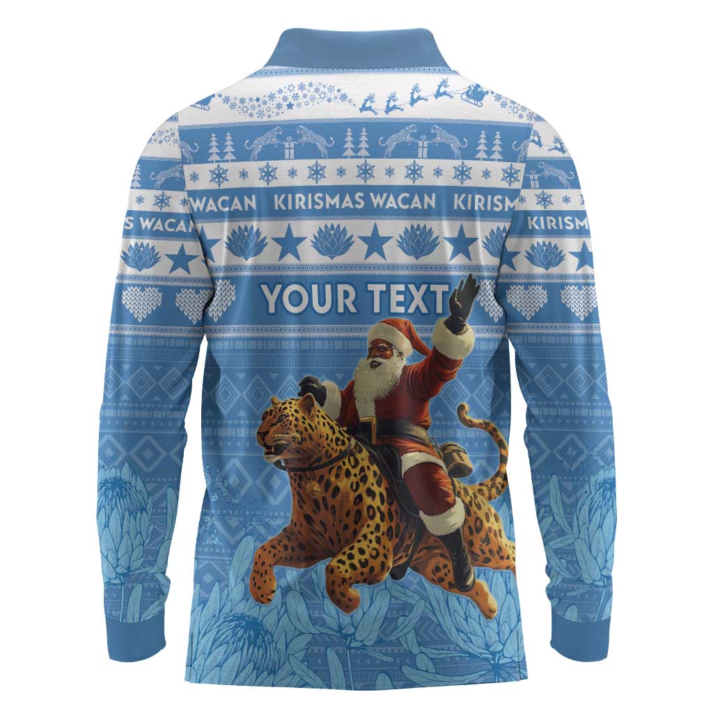 Personalized Afro Somalia Christmas Long Sleeve Polo Shirt Black Santa Riding Leopard - African Pattern