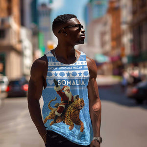 Personalized Afro Somalia Christmas Men Tank Top Black Santa Riding Leopard - African Pattern