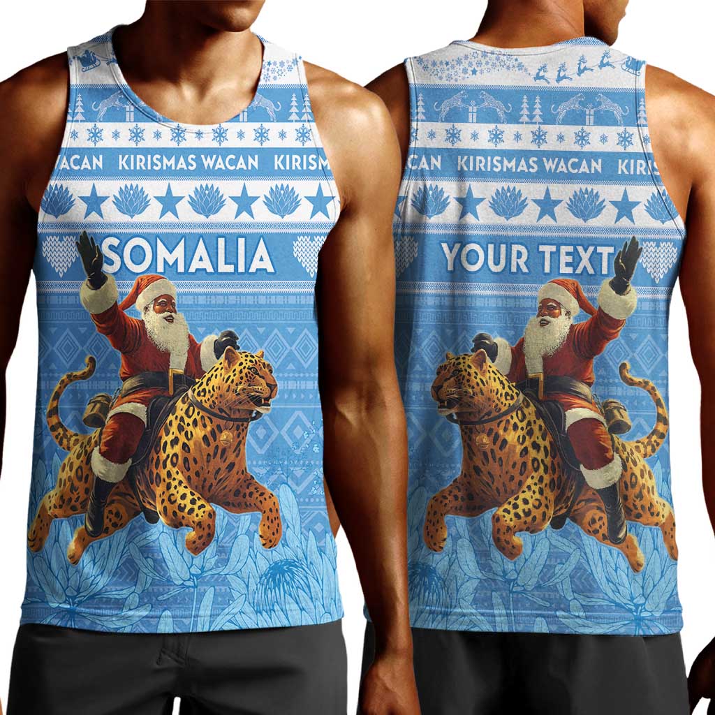 Personalized Afro Somalia Christmas Men Tank Top Black Santa Riding Leopard - African Pattern