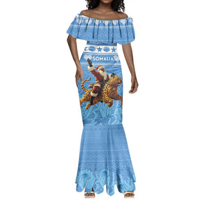 Personalized Afro Somalia Christmas Mermaid Dress Black Santa Riding Leopard - African Pattern