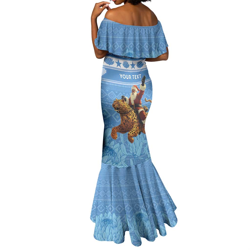 Personalized Afro Somalia Christmas Mermaid Dress Black Santa Riding Leopard - African Pattern
