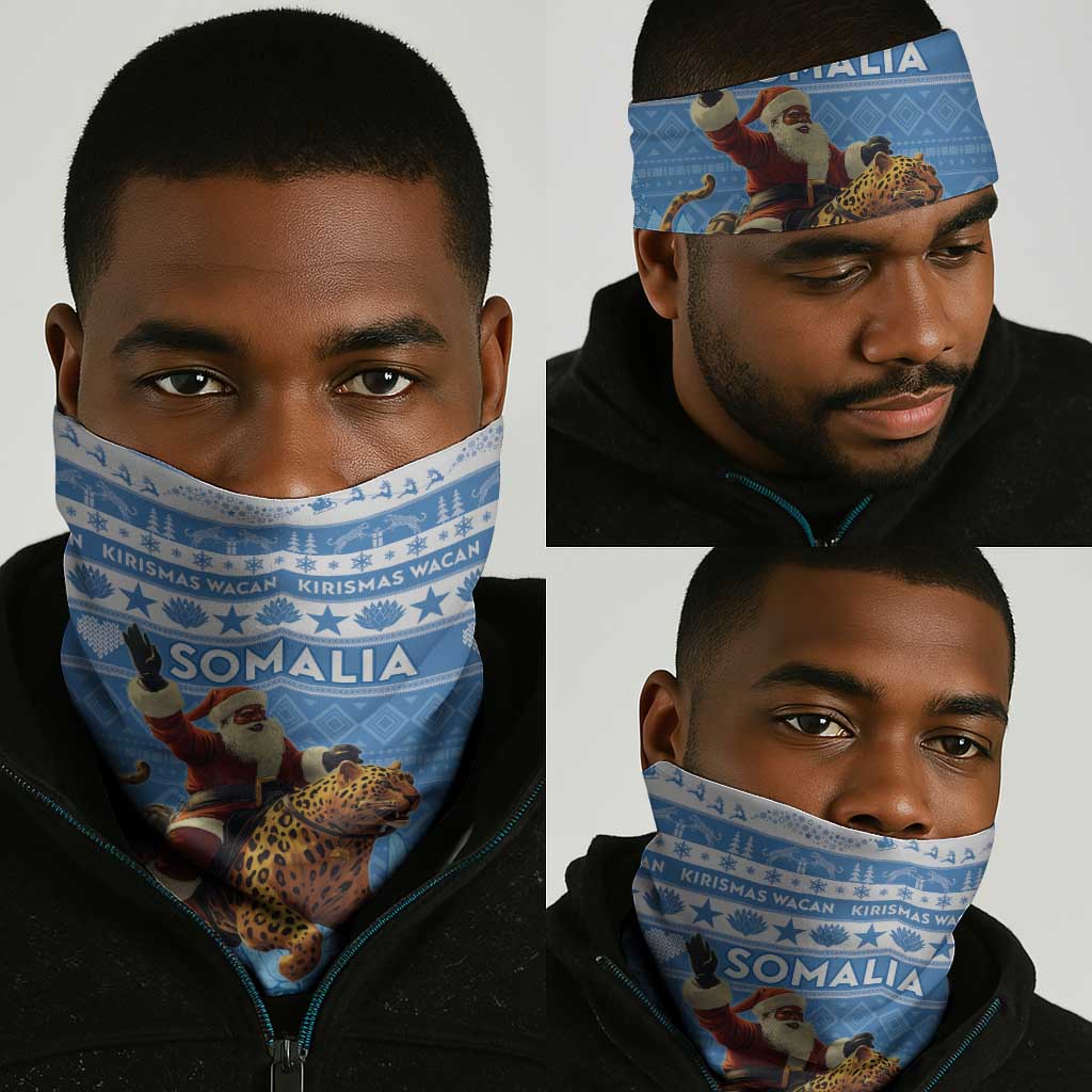 Afro Somalia Christmas Neck Gaiter Black Santa Riding Leopard - African Pattern - African Pride