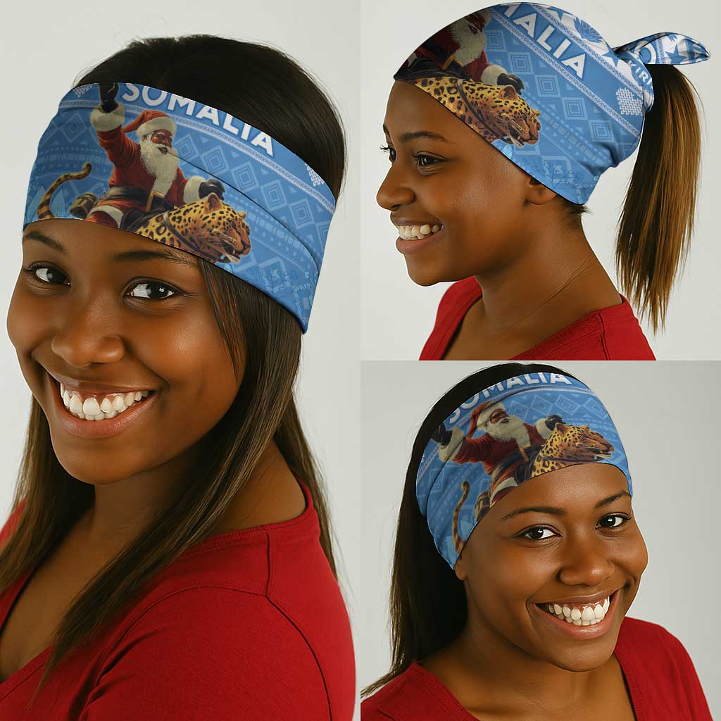 Afro Somalia Christmas Neck Gaiter Black Santa Riding Leopard - African Pattern - African Pride