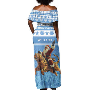Personalized Afro Somalia Christmas Off Shoulder Maxi Dress Black Santa Riding Leopard - African Pattern