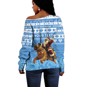 Personalized Afro Somalia Christmas Off Shoulder Sweater Black Santa Riding Leopard - African Pattern