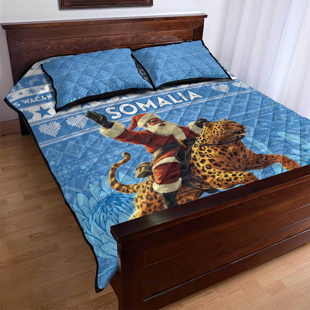 Afro Somalia Christmas Quilt Bed Set Black Santa Riding Leopard - African Pattern