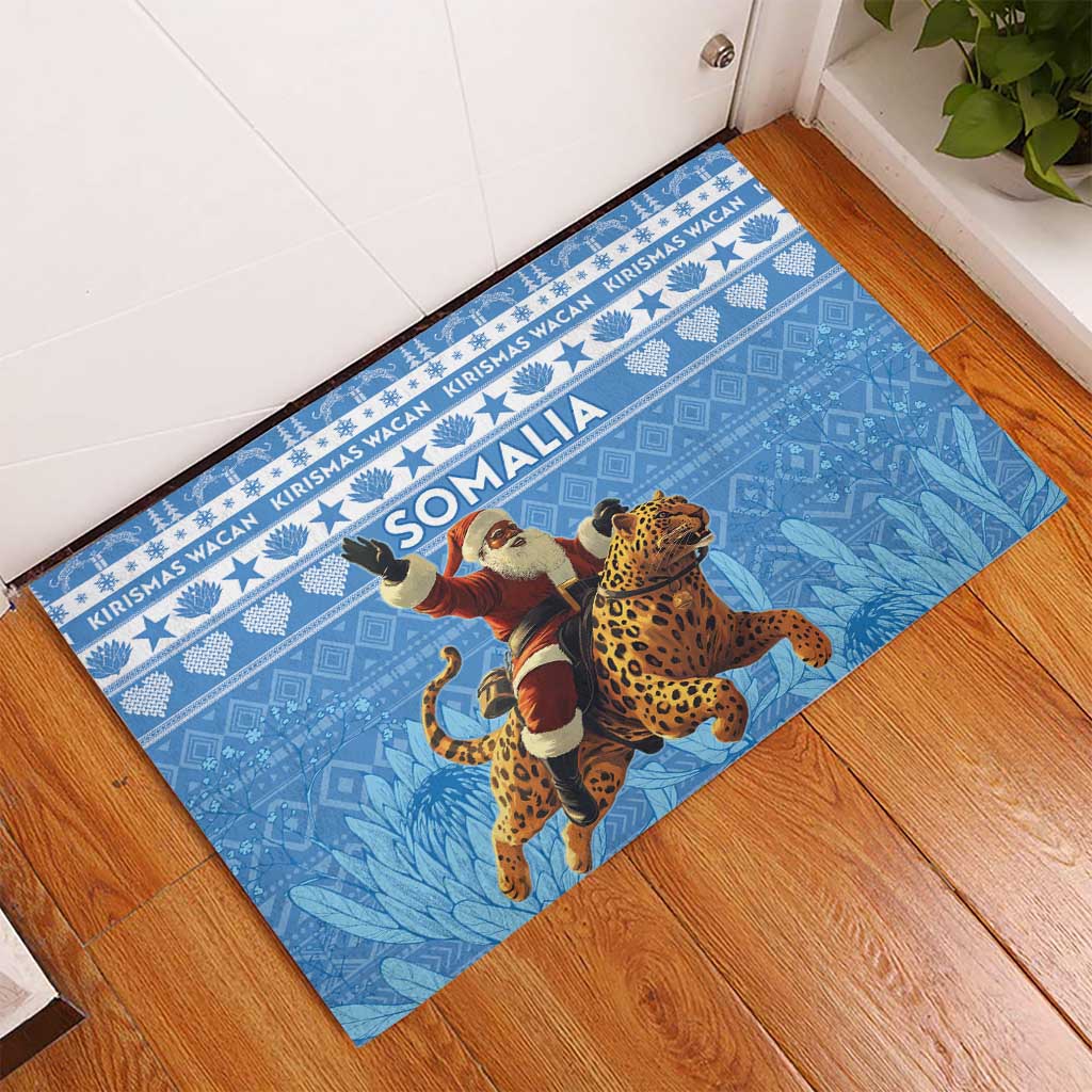 Afro Somalia Christmas Rubber Doormat Black Santa Riding Leopard - African Pattern