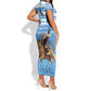 Personalized Afro Somalia Christmas Short Sleeve Bodycon Dress Black Santa Riding Leopard - African Pattern LT15