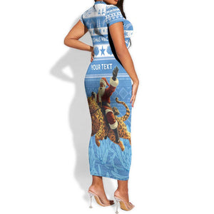 Personalized Afro Somalia Christmas Short Sleeve Bodycon Dress Black Santa Riding Leopard - African Pattern LT15