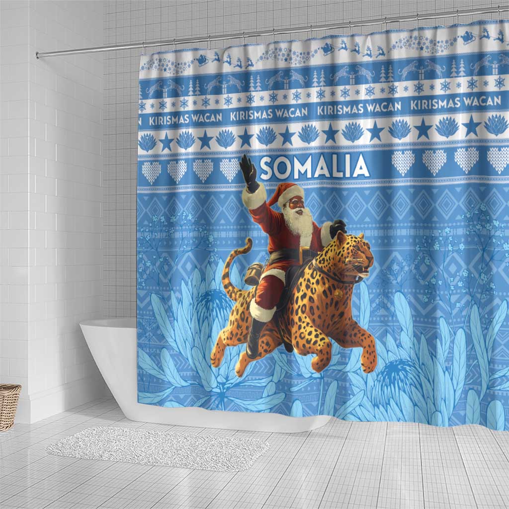 Afro Somalia Christmas Shower Curtain Black Santa Riding Leopard - African Pattern