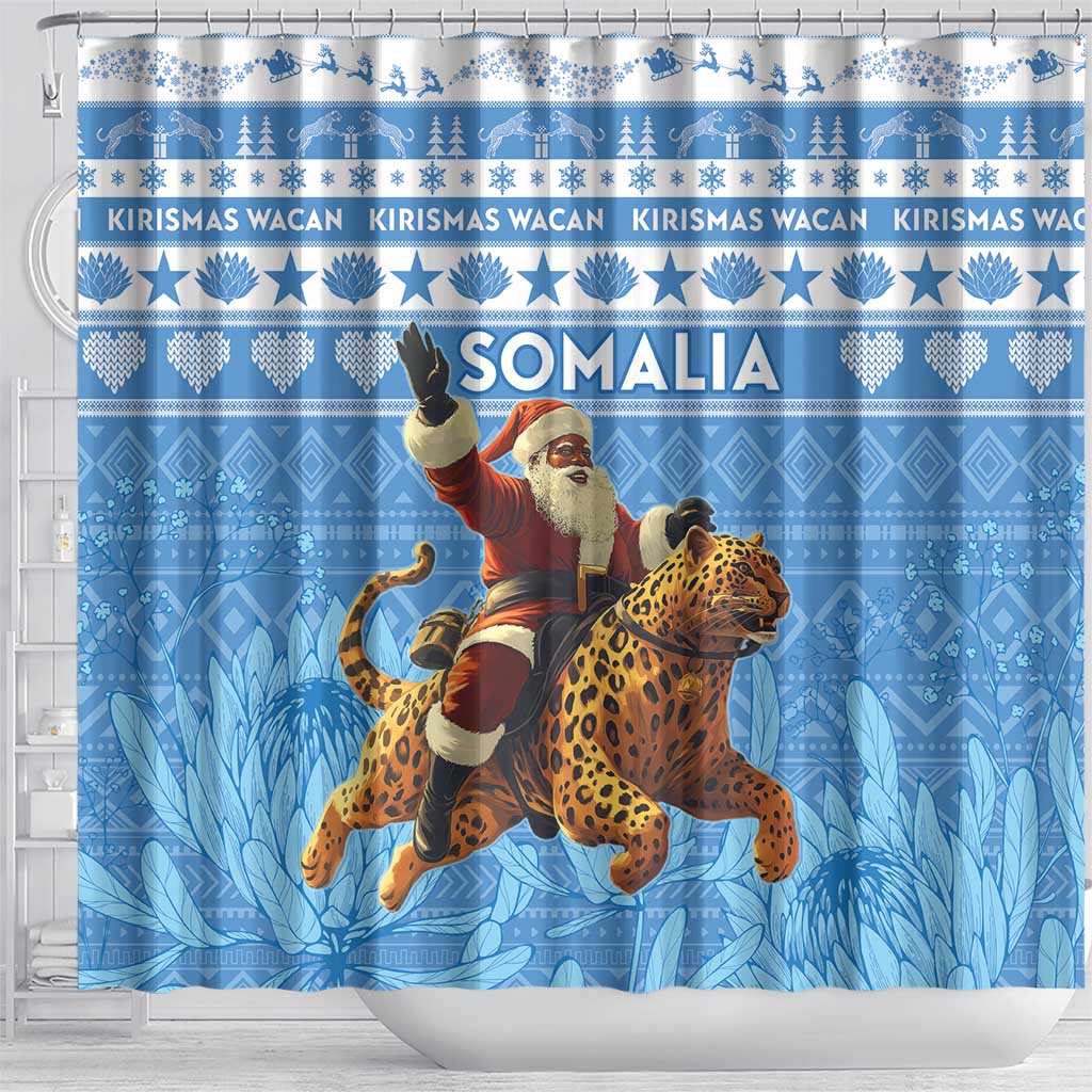 Afro Somalia Christmas Shower Curtain Black Santa Riding Leopard - African Pattern