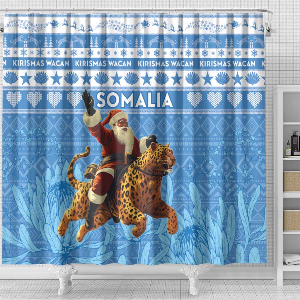 Afro Somalia Christmas Shower Curtain Black Santa Riding Leopard - African Pattern