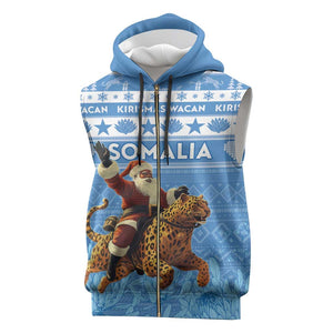 Personalized Afro Somalia Christmas Sleeveless Zip Hoodie Black Santa Riding Leopard - African Pattern - African Pride