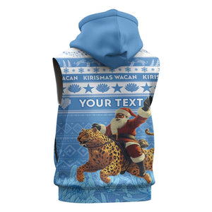 Personalized Afro Somalia Christmas Sleeveless Zip Hoodie Black Santa Riding Leopard - African Pattern - African Pride