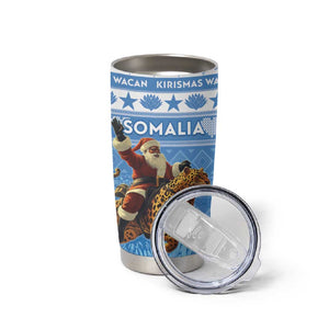 Personalized Afro Somalia Christmas Tumbler Cup Black Santa Riding Leopard - African Pattern