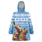 Personalized Afro Somalia Christmas Wearable Blanket Hoodie Black Santa Riding Leopard - African Pattern