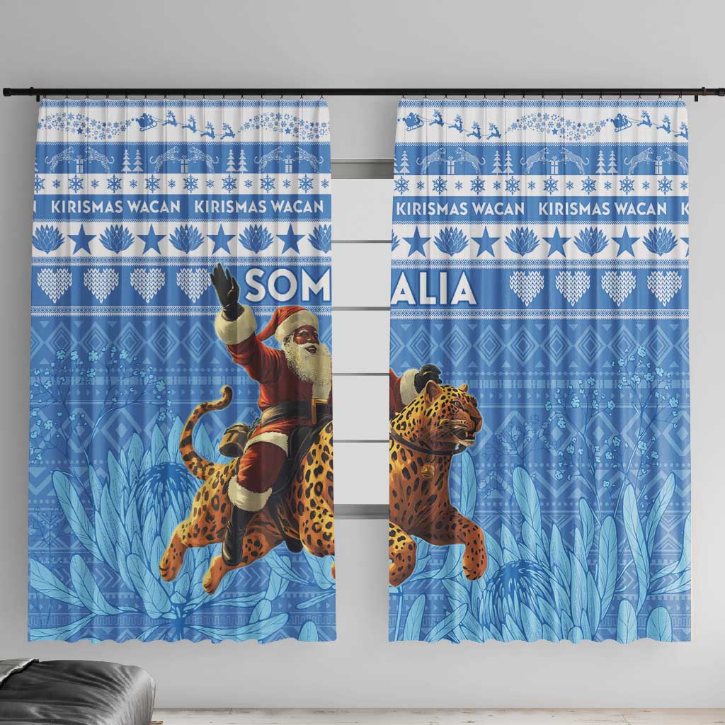 Afro Somalia Christmas Window Curtain Black Santa Riding Leopard - African Pattern