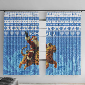 Afro Somalia Christmas Window Curtain Black Santa Riding Leopard - African Pattern