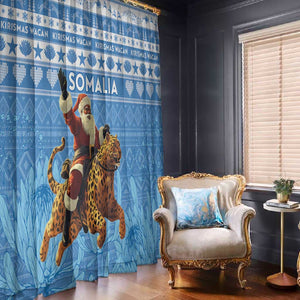 Afro Somalia Christmas Window Curtain Black Santa Riding Leopard - African Pattern