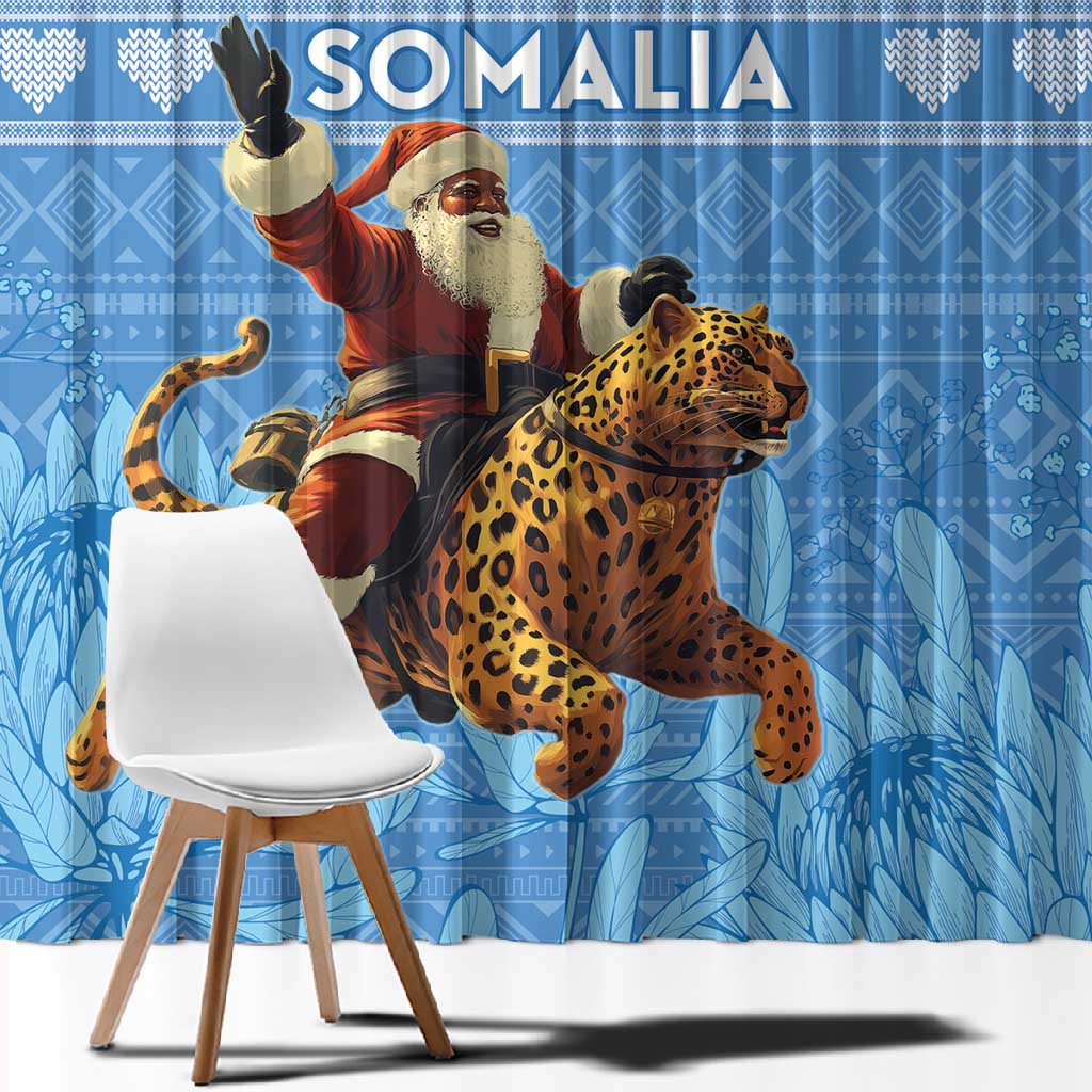 Afro Somalia Christmas Window Curtain Black Santa Riding Leopard - African Pattern