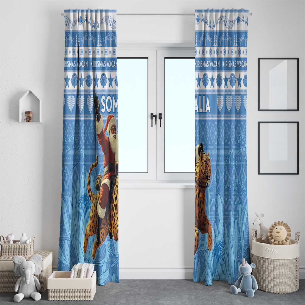 Afro Somalia Christmas Window Curtain Black Santa Riding Leopard - African Pattern