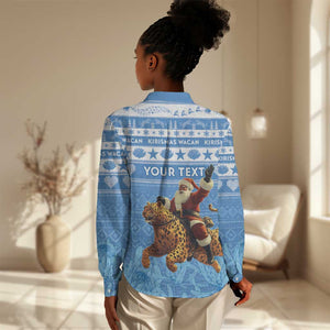 Personalized Afro Somalia Christmas Women Casual Shirt Black Santa Riding Leopard - African Pattern LT15