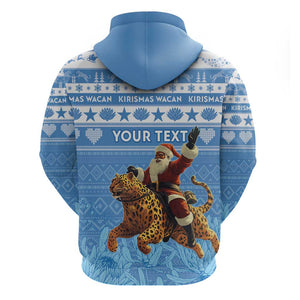 Personalized Afro Somalia Christmas Zip Hoodie Black Santa Riding Leopard - African Pattern