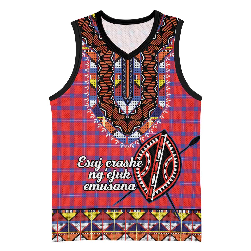 Afro Kenya Maasai Shuka Personalized Basketball Jersey Maasai Shield Mix Dashiki - African Pride