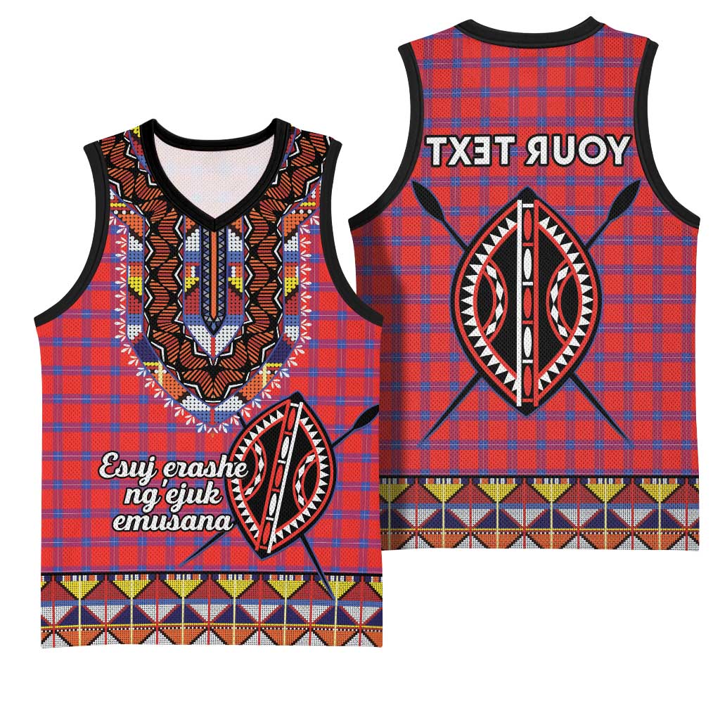 Afro Kenya Maasai Shuka Personalized Basketball Jersey Maasai Shield Mix Dashiki - African Pride