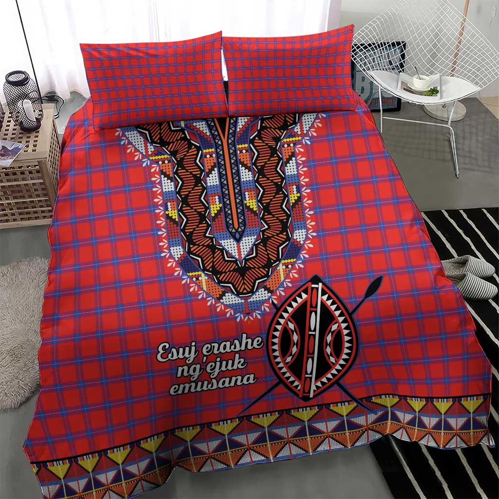 Afro Kenya Maasai Shuka Personalized Bedding Set Maasai Shield Mix Dashiki