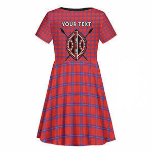 Afro Kenya Maasai Shuka Personalized Kid Short Sleeve Dress Maasai Shield Mix Dashiki