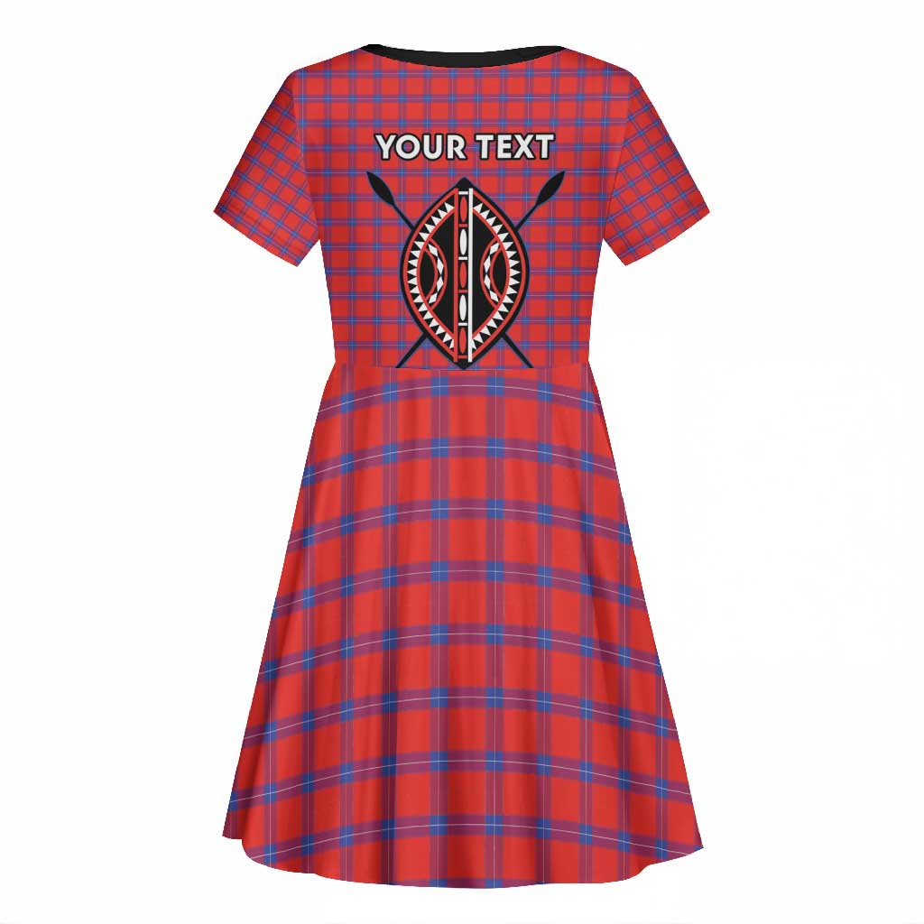Afro Kenya Maasai Shuka Personalized Kid Short Sleeve Dress Maasai Shield Mix Dashiki