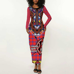 Afro Kenya Maasai Shuka Personalized Long Sleeve Bodycon Dress Maasai Shield Mix Dashiki LT15