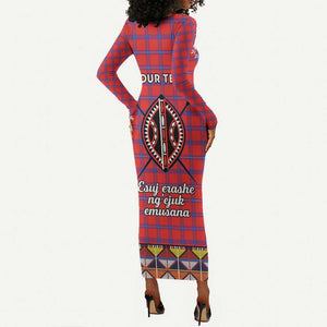 Afro Kenya Maasai Shuka Personalized Long Sleeve Bodycon Dress Maasai Shield Mix Dashiki LT15