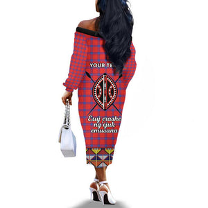 Afro Kenya Maasai Shuka Personalized Off The Shoulder Long Sleeve Dress Maasai Shield Mix Dashiki