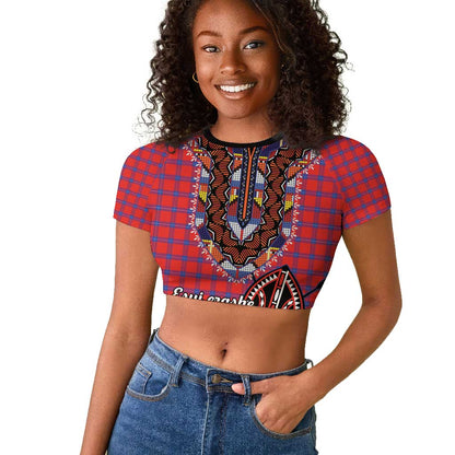 Afro Kenya Maasai Shuka Personalized Raglan Cropped T shirt Maasai Shield Mix Dashiki