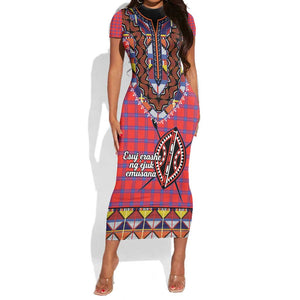 Afro Kenya Maasai Shuka Personalized Short Sleeve Bodycon Dress Maasai Shield Mix Dashiki LT15