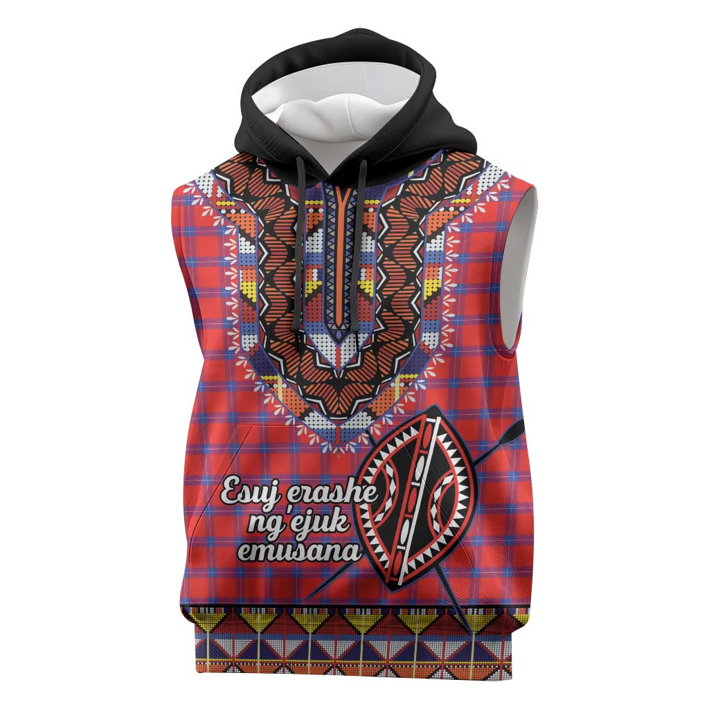Afro Kenya Maasai Shuka Personalized Sleeveless Hoodie Maasai Shield Mix Dashiki - African Pride
