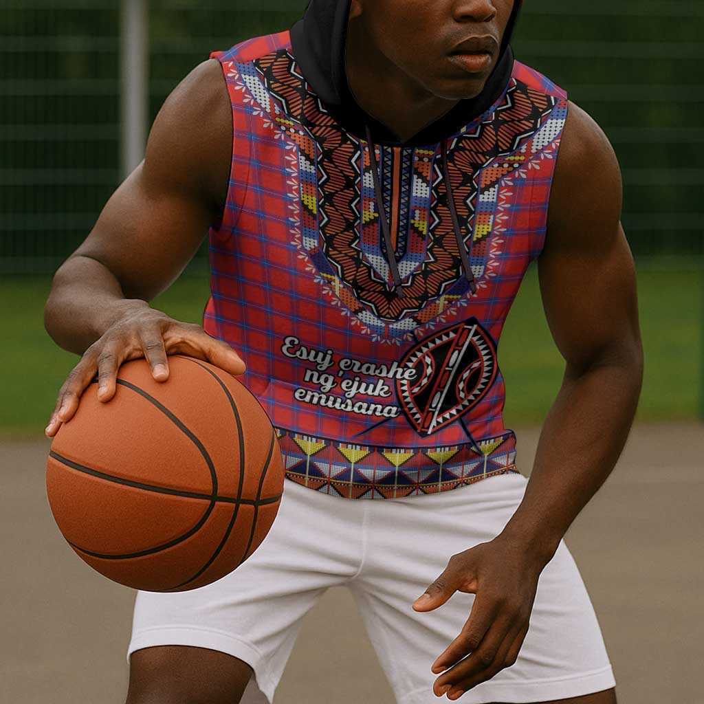 Afro Kenya Maasai Shuka Personalized Sleeveless Hoodie Maasai Shield Mix Dashiki - African Pride