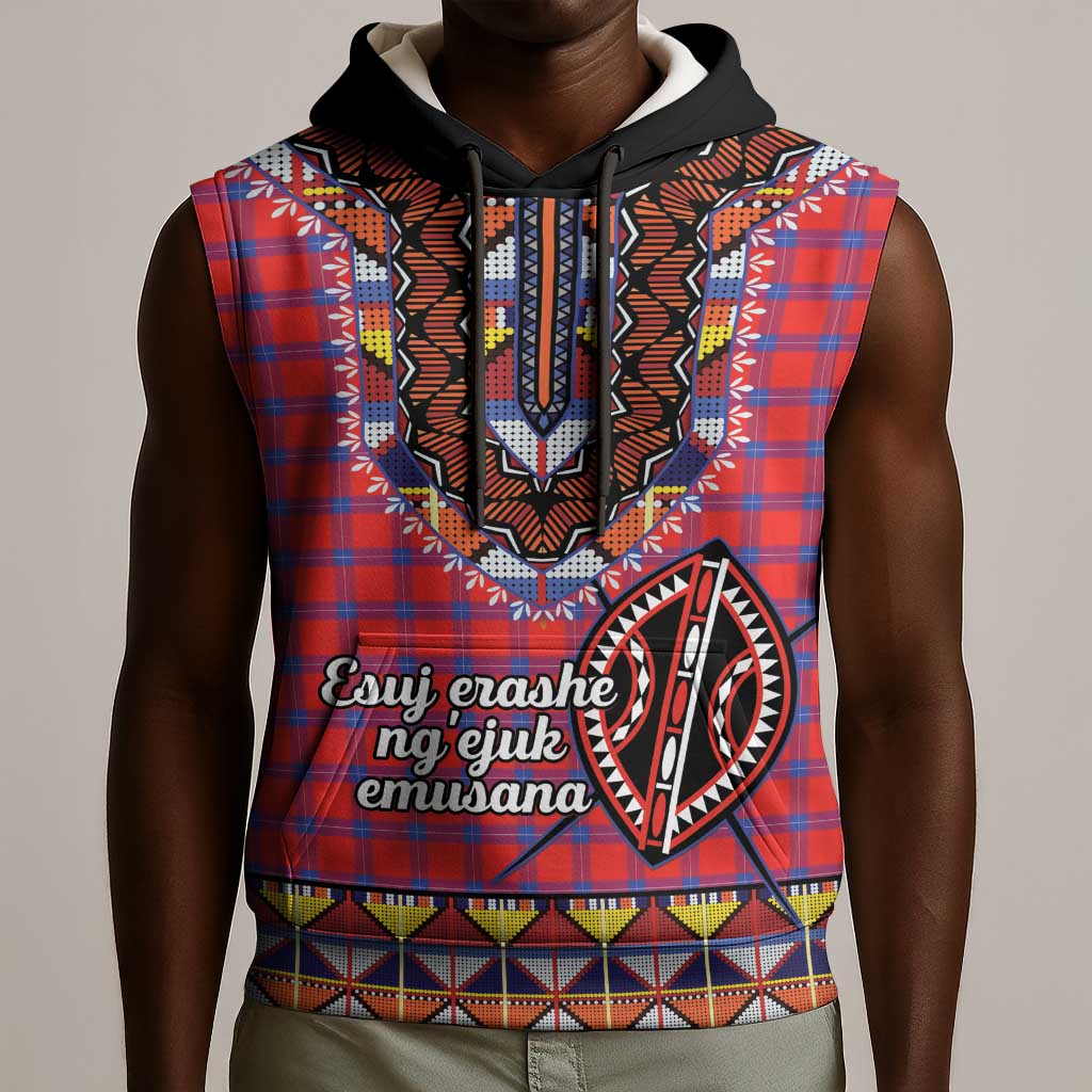 Afro Kenya Maasai Shuka Personalized Sleeveless Hoodie Maasai Shield Mix Dashiki - African Pride