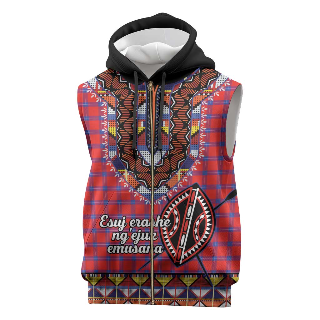 Afro Kenya Maasai Shuka Personalized Sleeveless Zip Hoodie Maasai Shield Mix Dashiki - African Pride