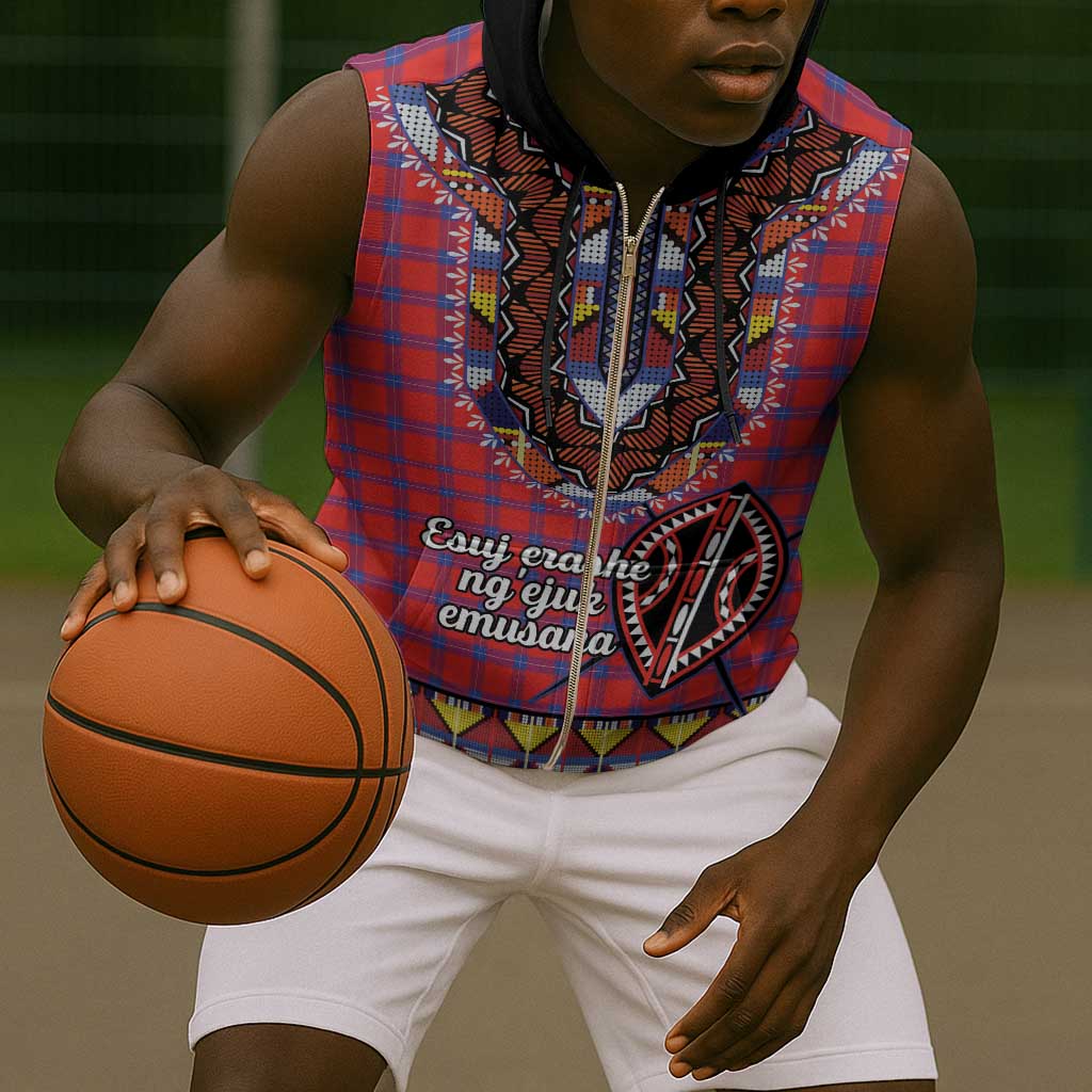 Afro Kenya Maasai Shuka Personalized Sleeveless Zip Hoodie Maasai Shield Mix Dashiki - African Pride