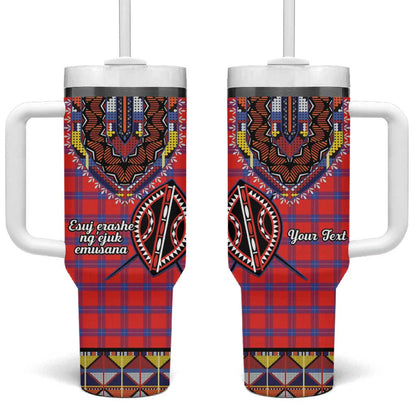 Afro Kenya Maasai Shuka Personalized Tumbler With Handle Maasai Shield Mix Dashiki
