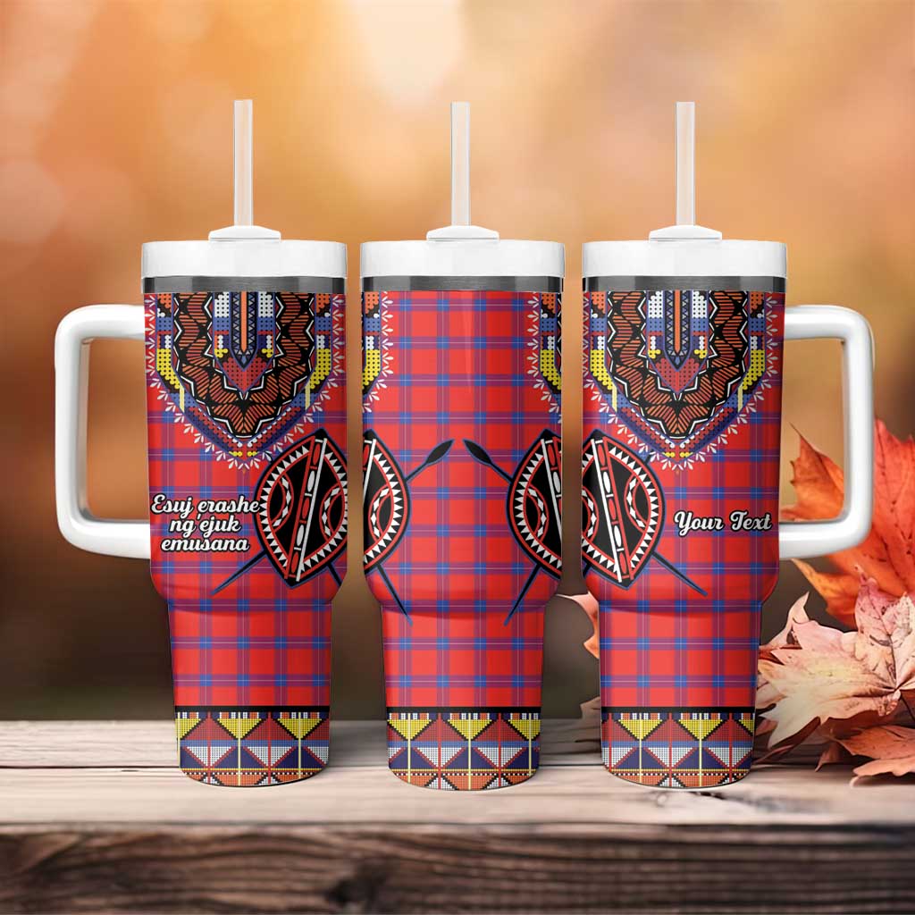 Afro Kenya Maasai Shuka Personalized Tumbler With Handle Maasai Shield Mix Dashiki