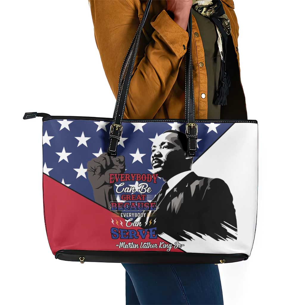 Black Americans Happy MLK Day Leather Tote Bag Everybody Can Be Great Because Everybody Can Serve