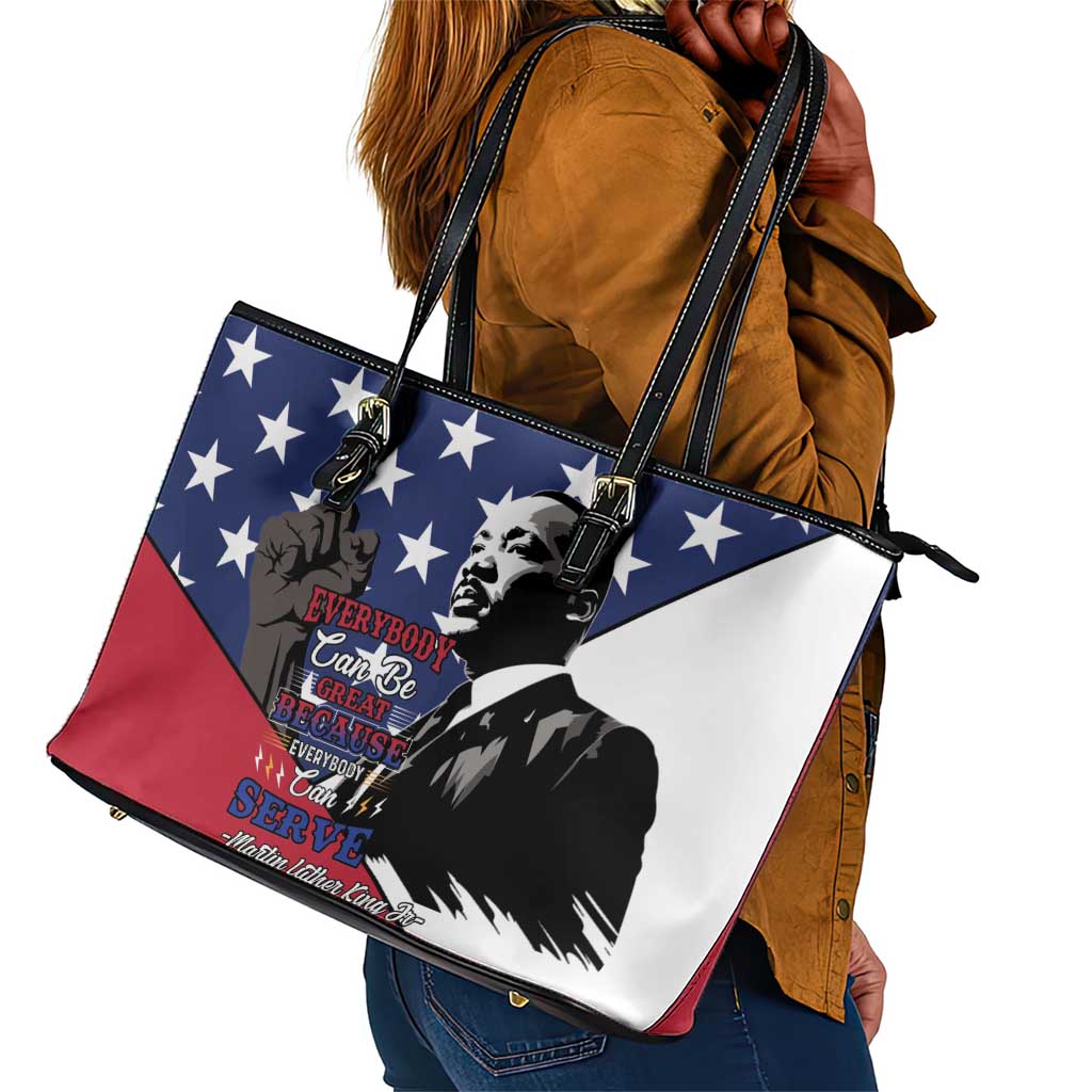 Black Americans Happy MLK Day Leather Tote Bag Everybody Can Be Great Because Everybody Can Serve