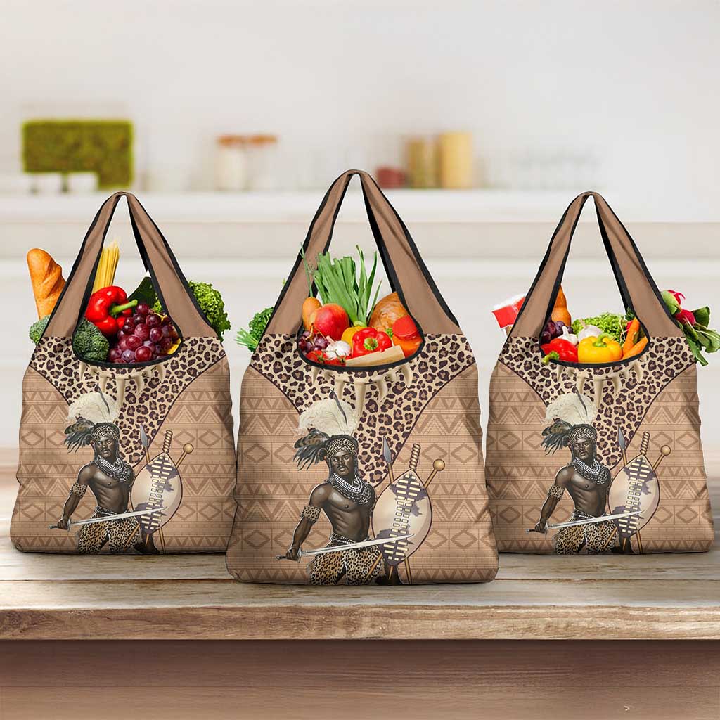 South Africa Zulu People Grocery Bag Zulu Warrior - African Pattern